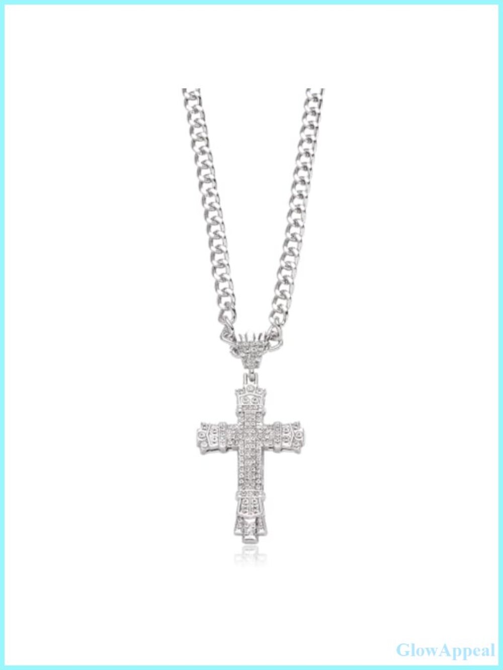 20 Inch Rhinestone Cuban Link Chain Necklace with CZ Cross Pendant Hip Hop